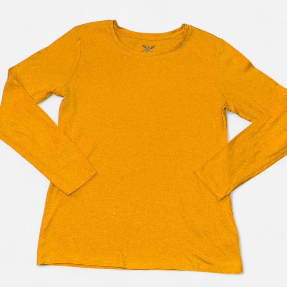Mustard Yellow Faded Glory Long Sleeve Cotton Crewneck Shirt, Large